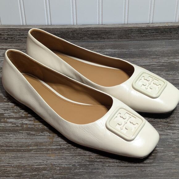 Tory Burch Shoes - Tory Burch Women's Cream Brie Georgia Square Toe Leather Flats Size 11 M